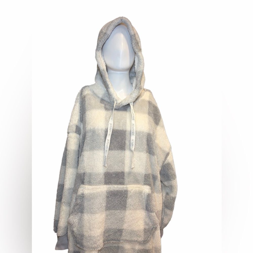 Joyspun Gray and White Plaid Dress Hoodie Large